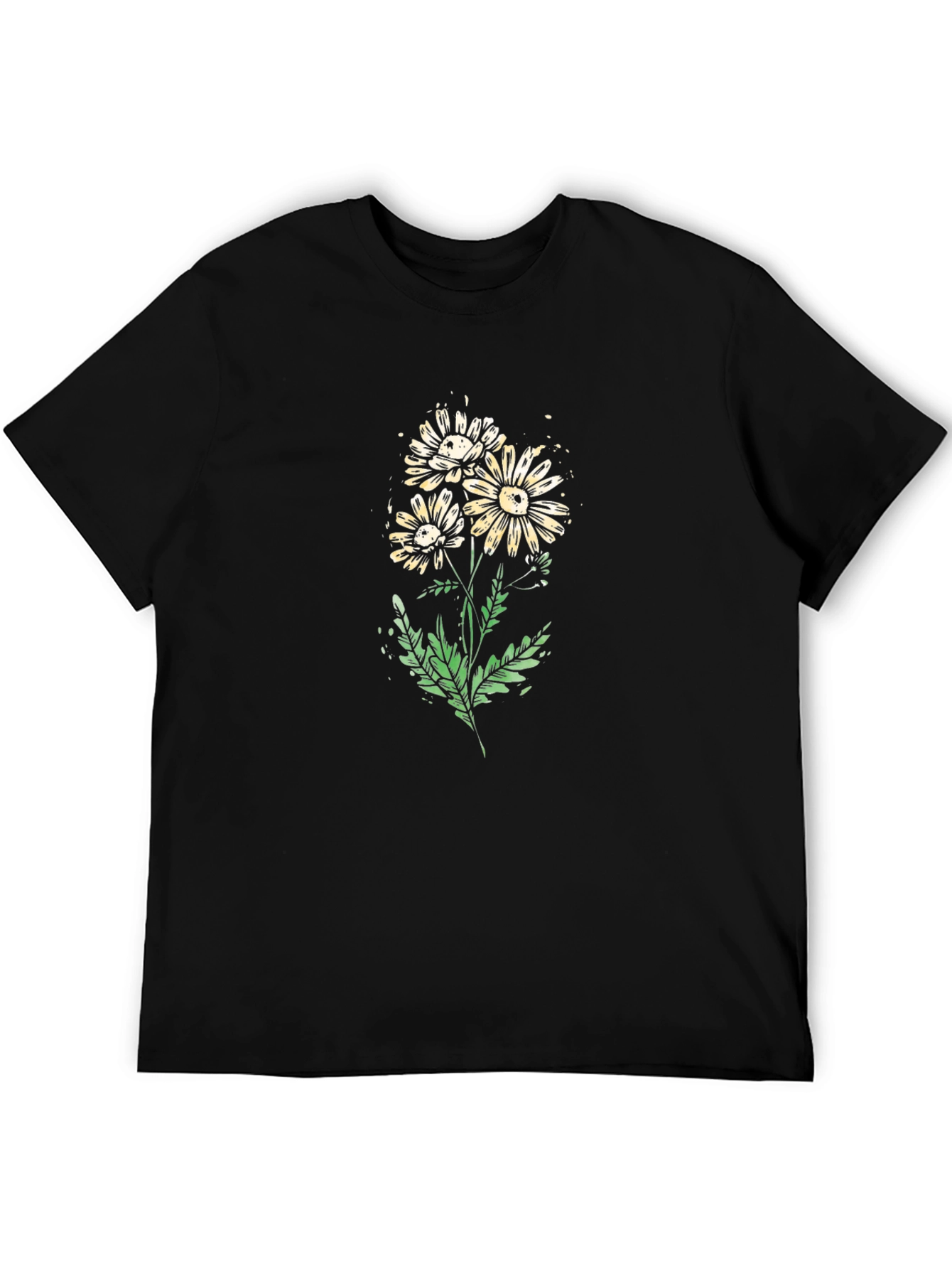 Daisy Flower Graphic Print Black T-Shirt