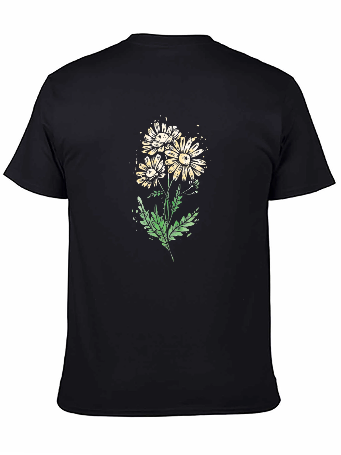 Daisy Flower Graphic Print Black T-Shirt