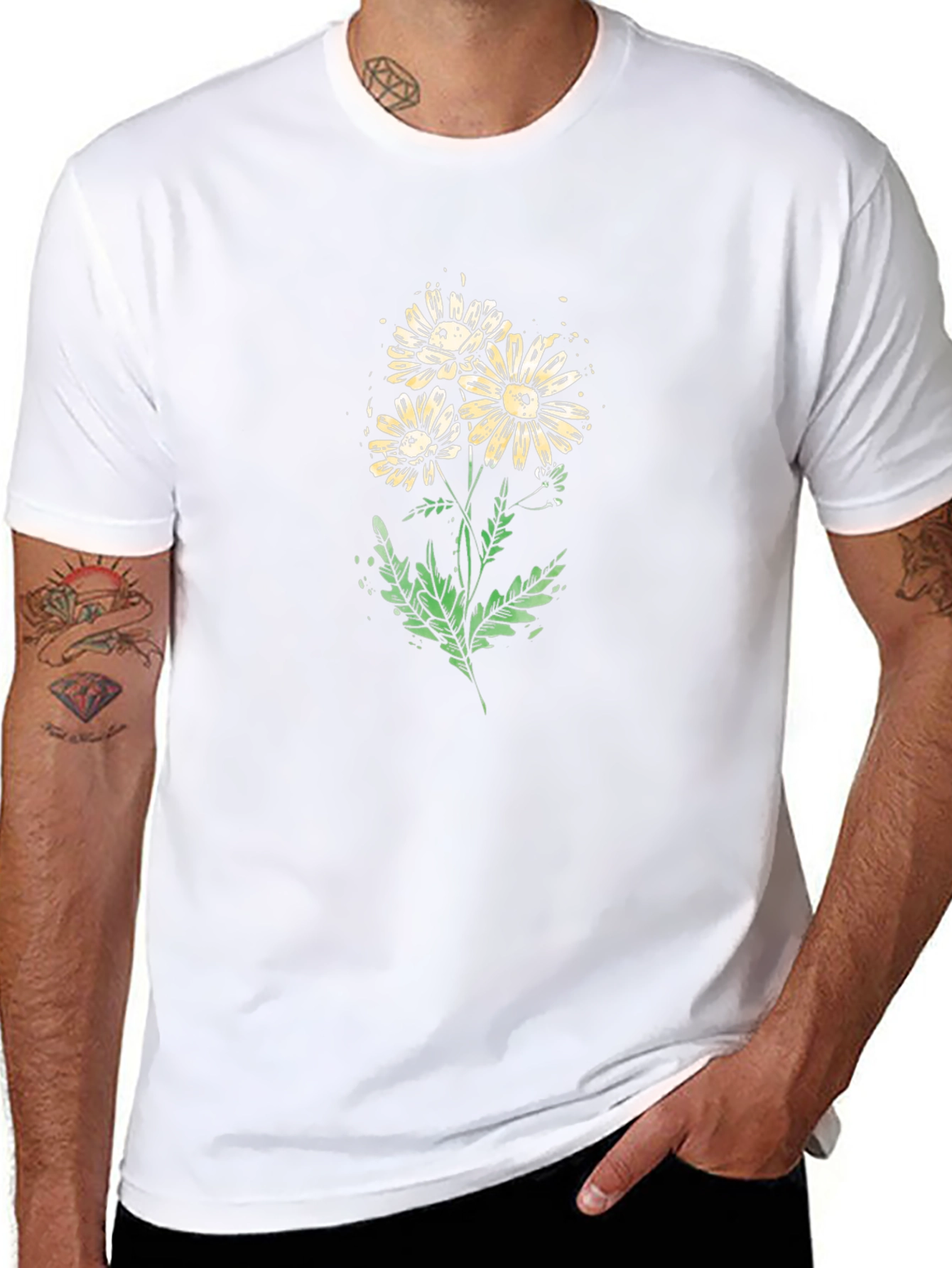 Daisy Flower Graphic Print Black T-Shirt