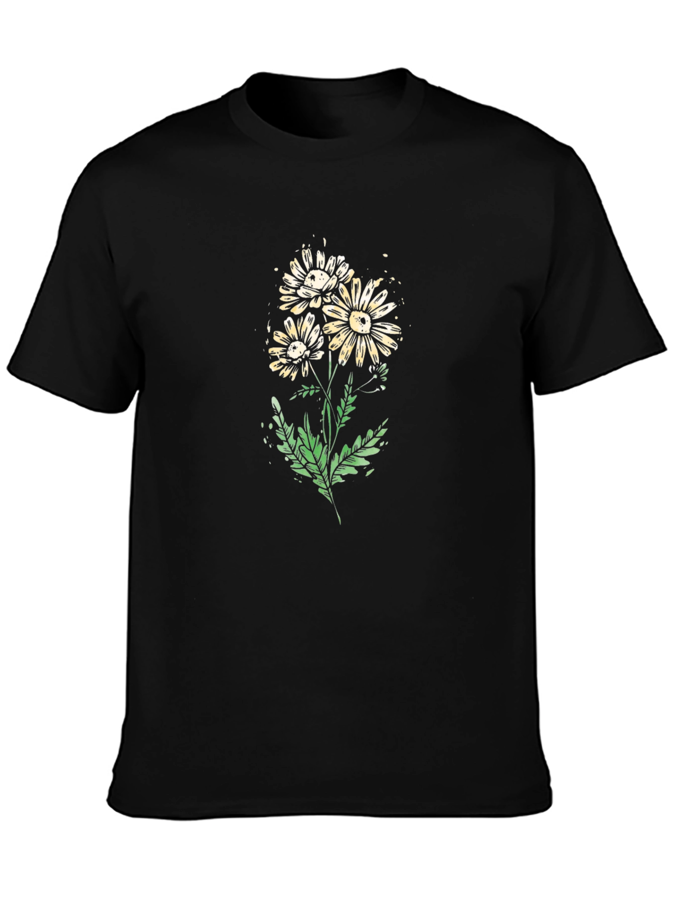 Daisy Flower Graphic Print Black T-Shirt