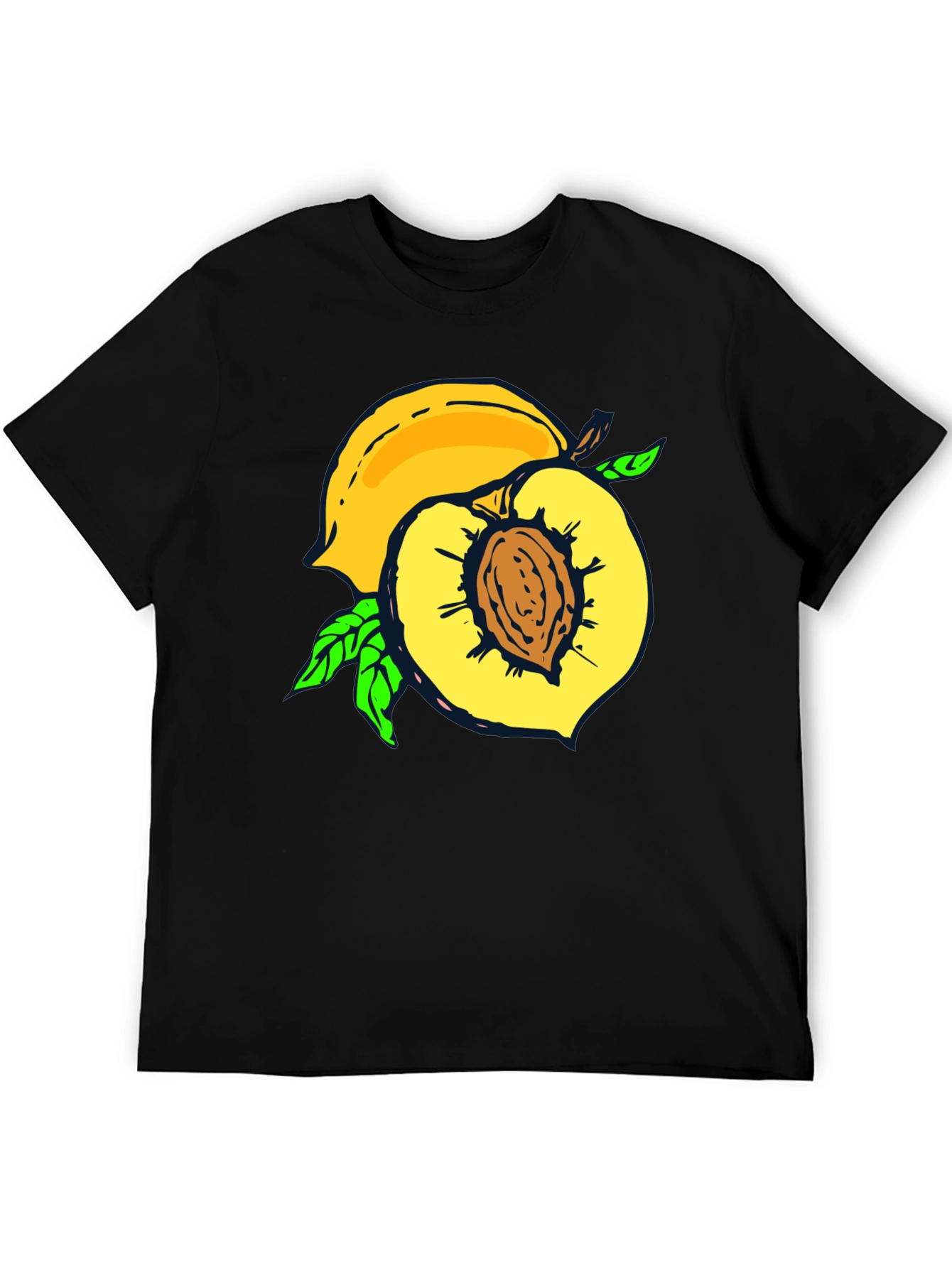 Peach Graphic Tee - Fruit Lovers Casual Black T-Shirt