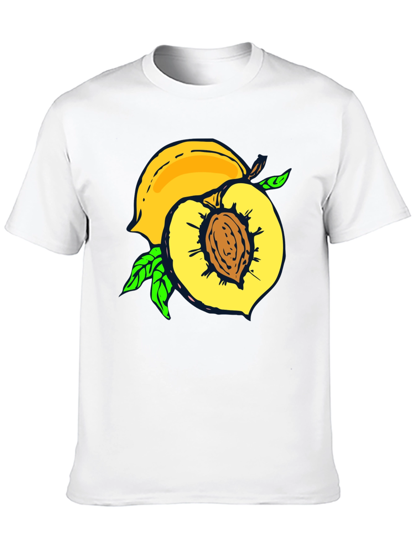 Peach Graphic Tee - Fruit Lovers Casual Black T-Shirt