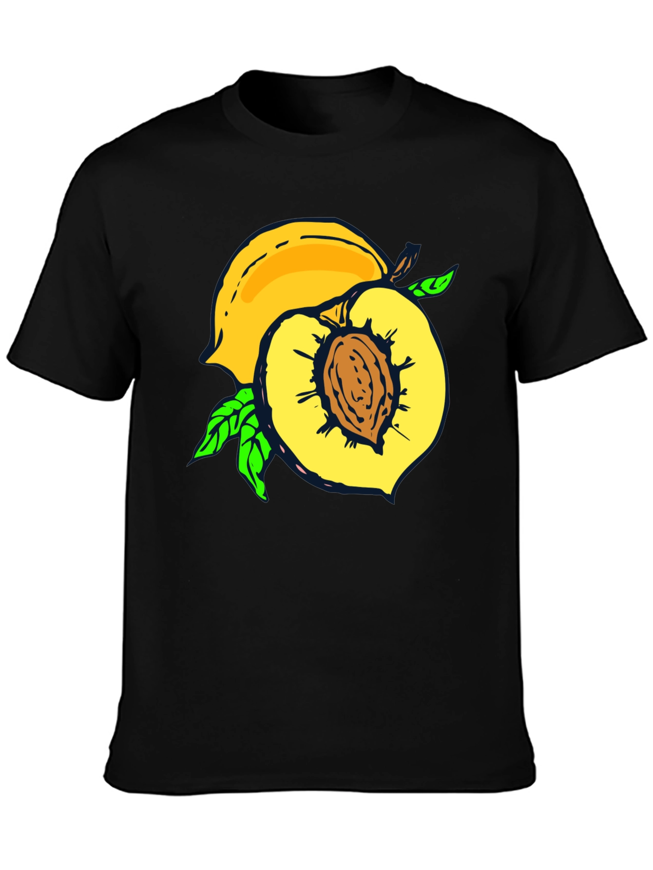 Peach Graphic Tee - Fruit Lovers Casual Black T-Shirt