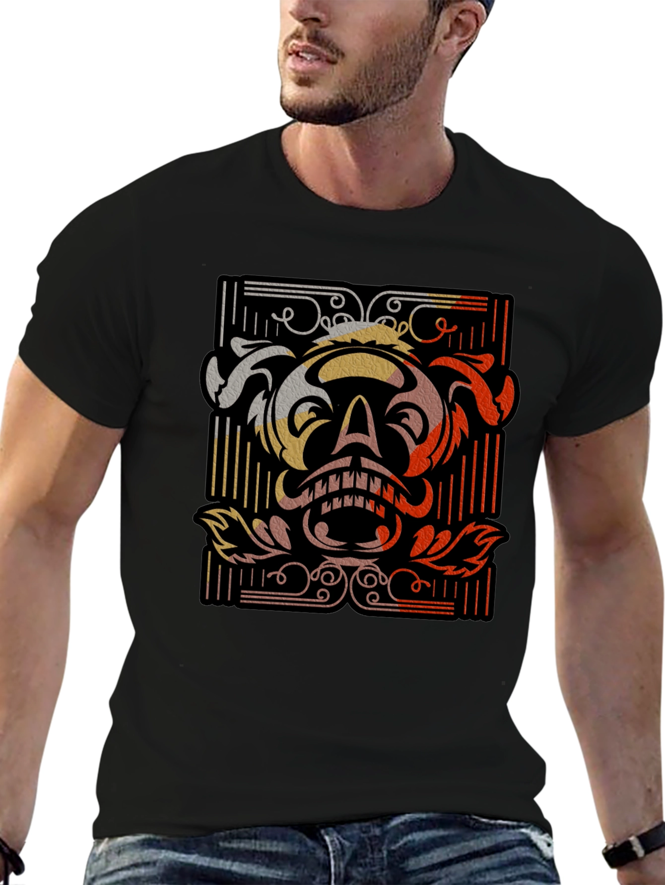 Skull Graphic Black T-Shirt - Unique Retro Design