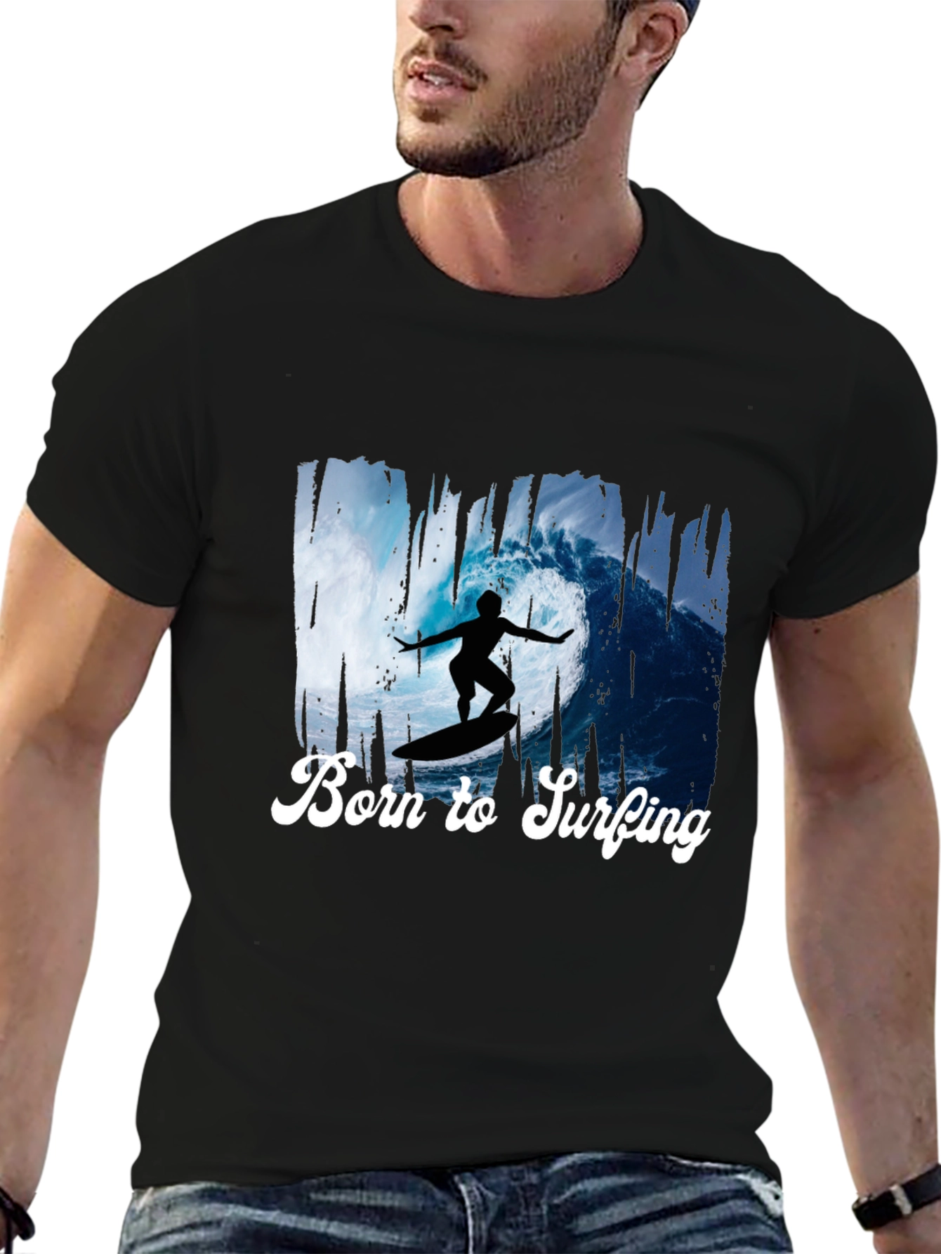 Born to Surfing Black Graphic Tee