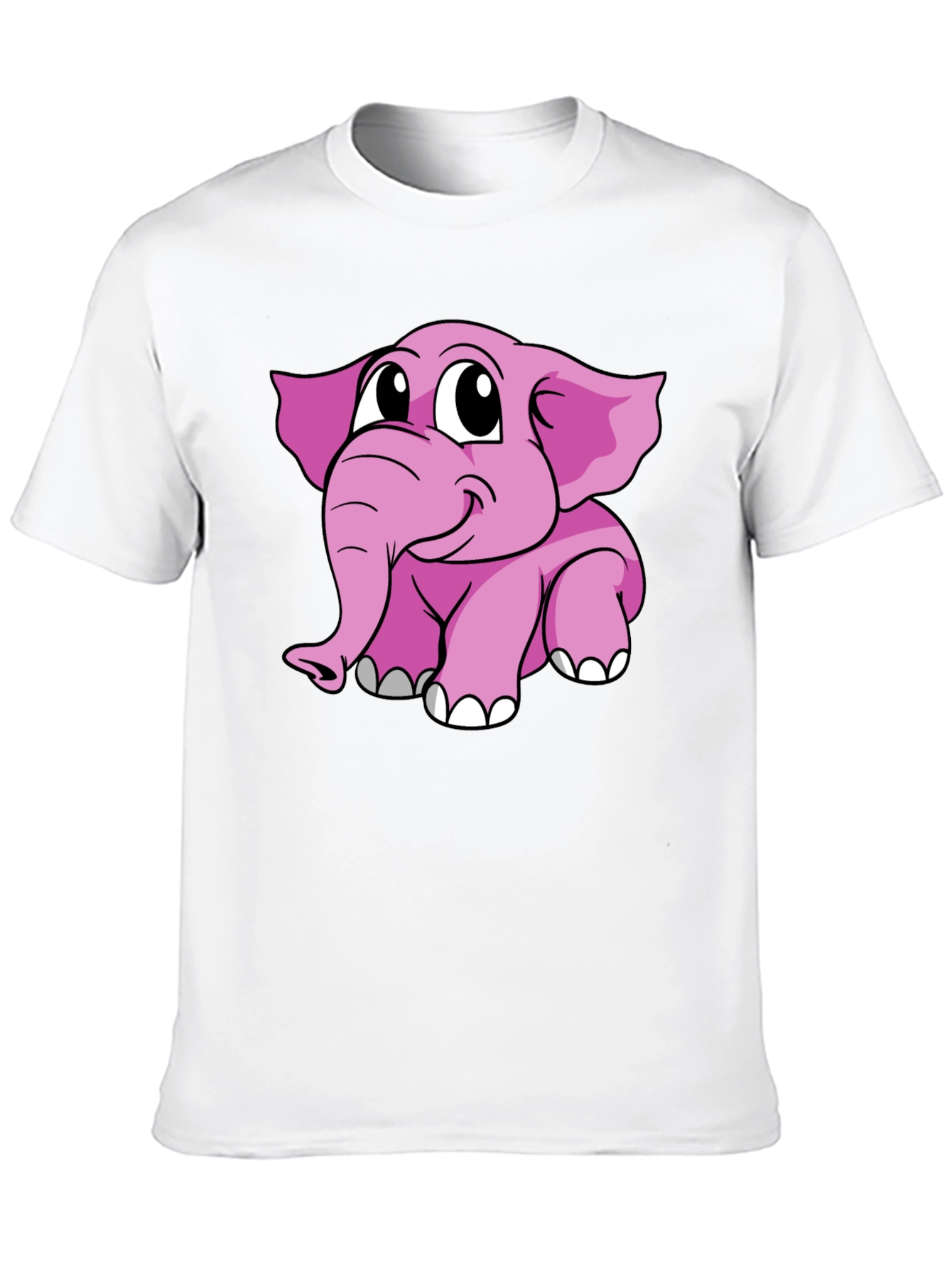 Cute Pink Elephant Graphic Tee - Black Cotton Shirt
