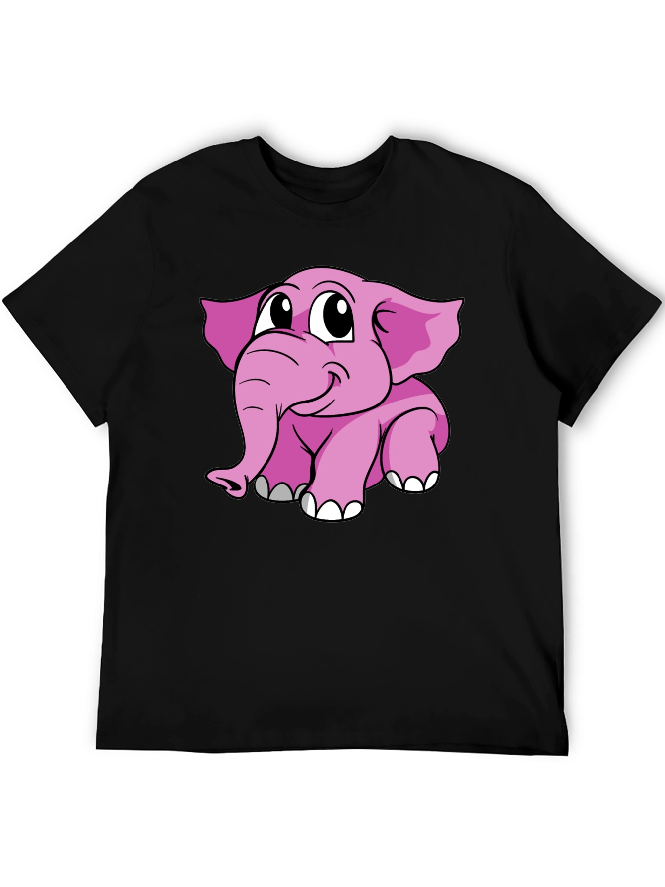 Cute Pink Elephant Graphic Tee - Black Cotton Shirt