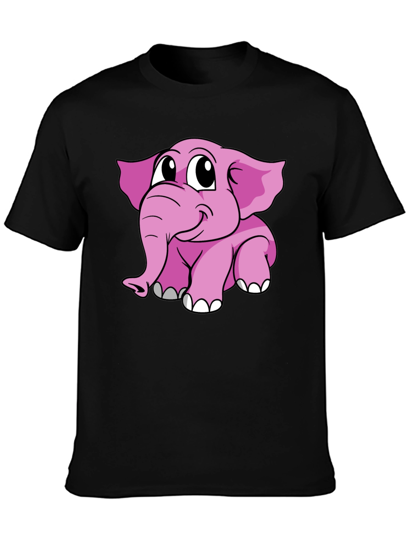 Cute Pink Elephant Graphic Tee - Black Cotton Shirt
