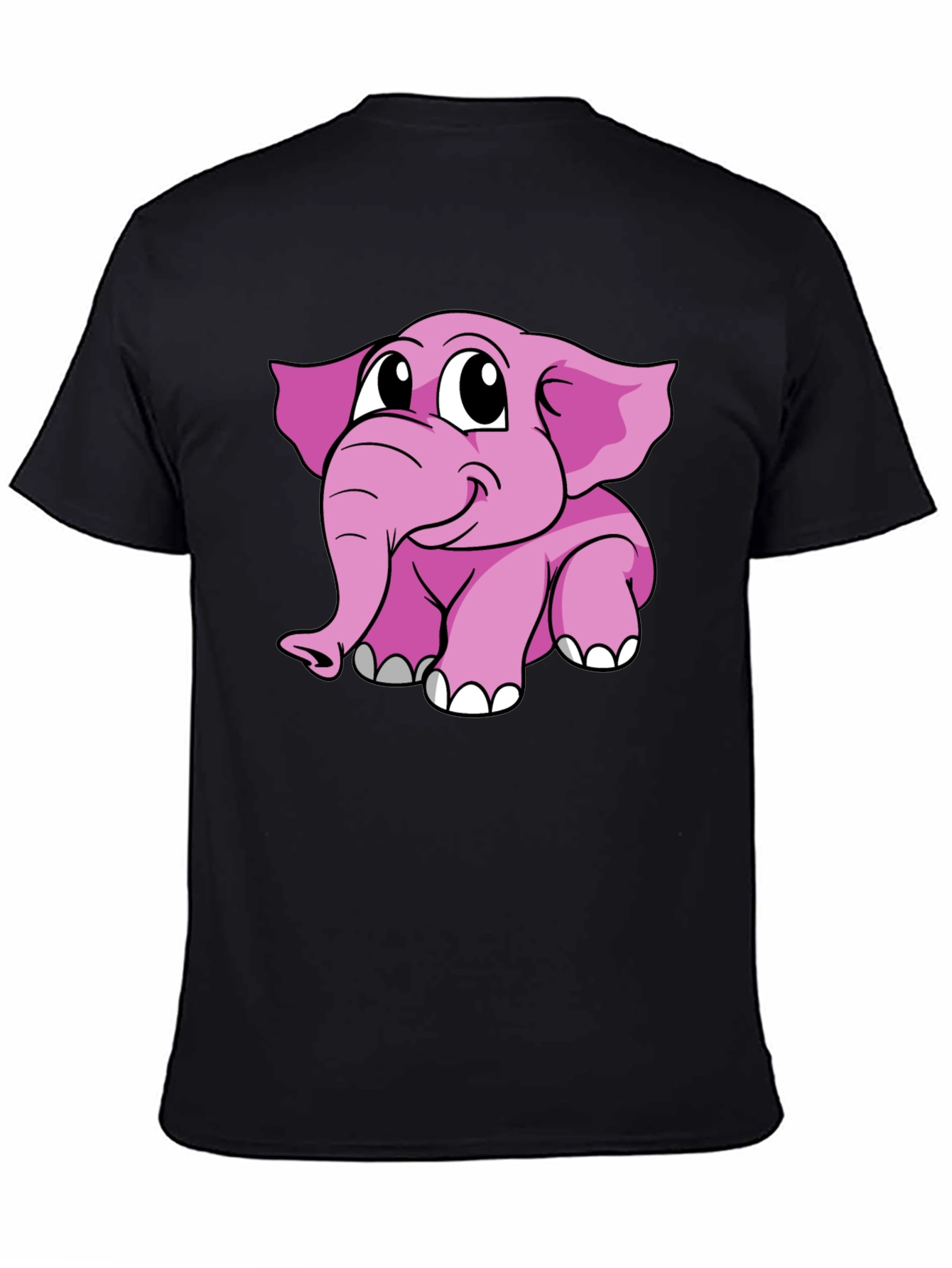 Cute Pink Elephant Graphic Tee - Black Cotton Shirt
