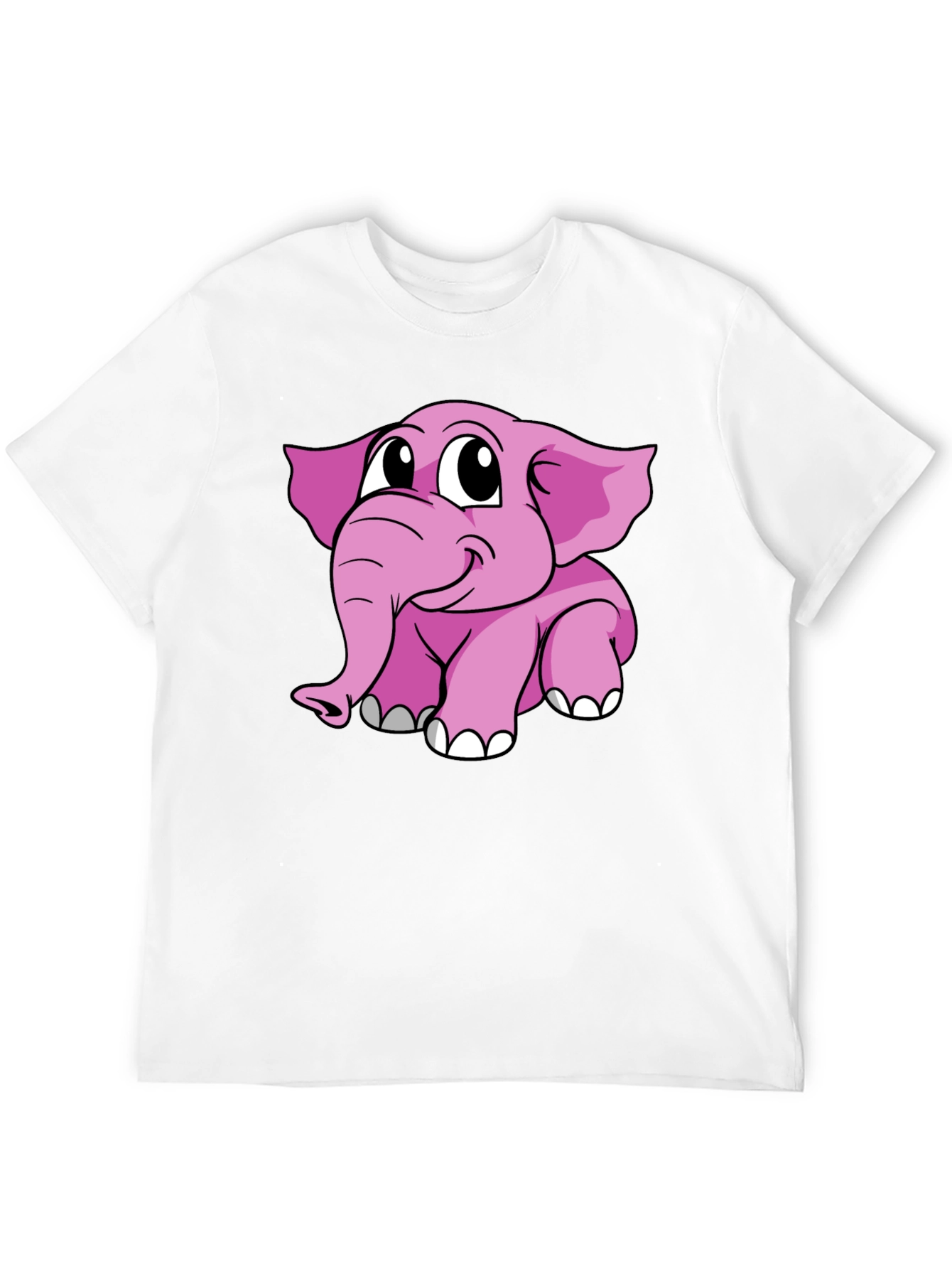 Cute Pink Elephant Graphic Tee - Black Cotton Shirt