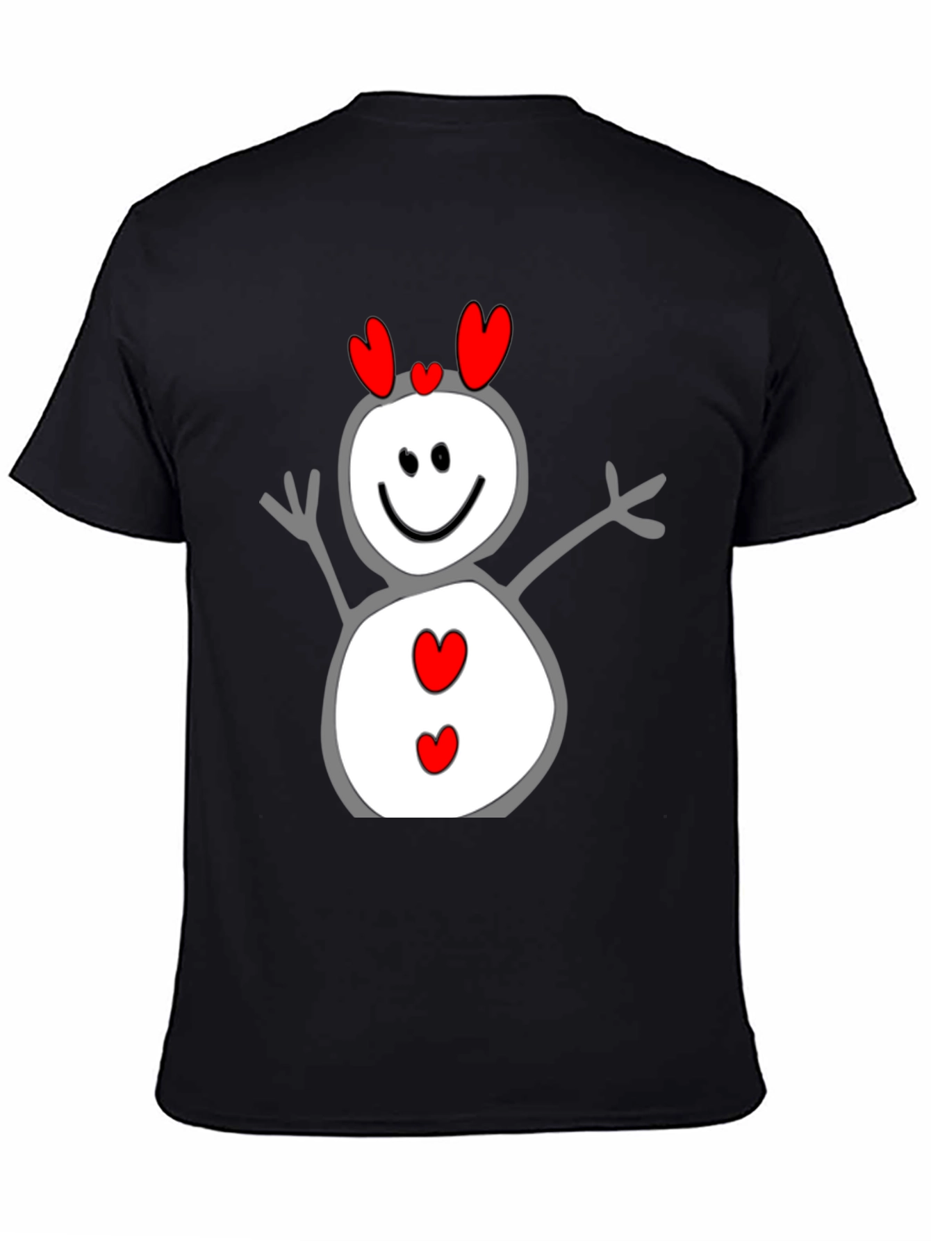 Heart Snowman Graphic Tee - Black Cotton Blend