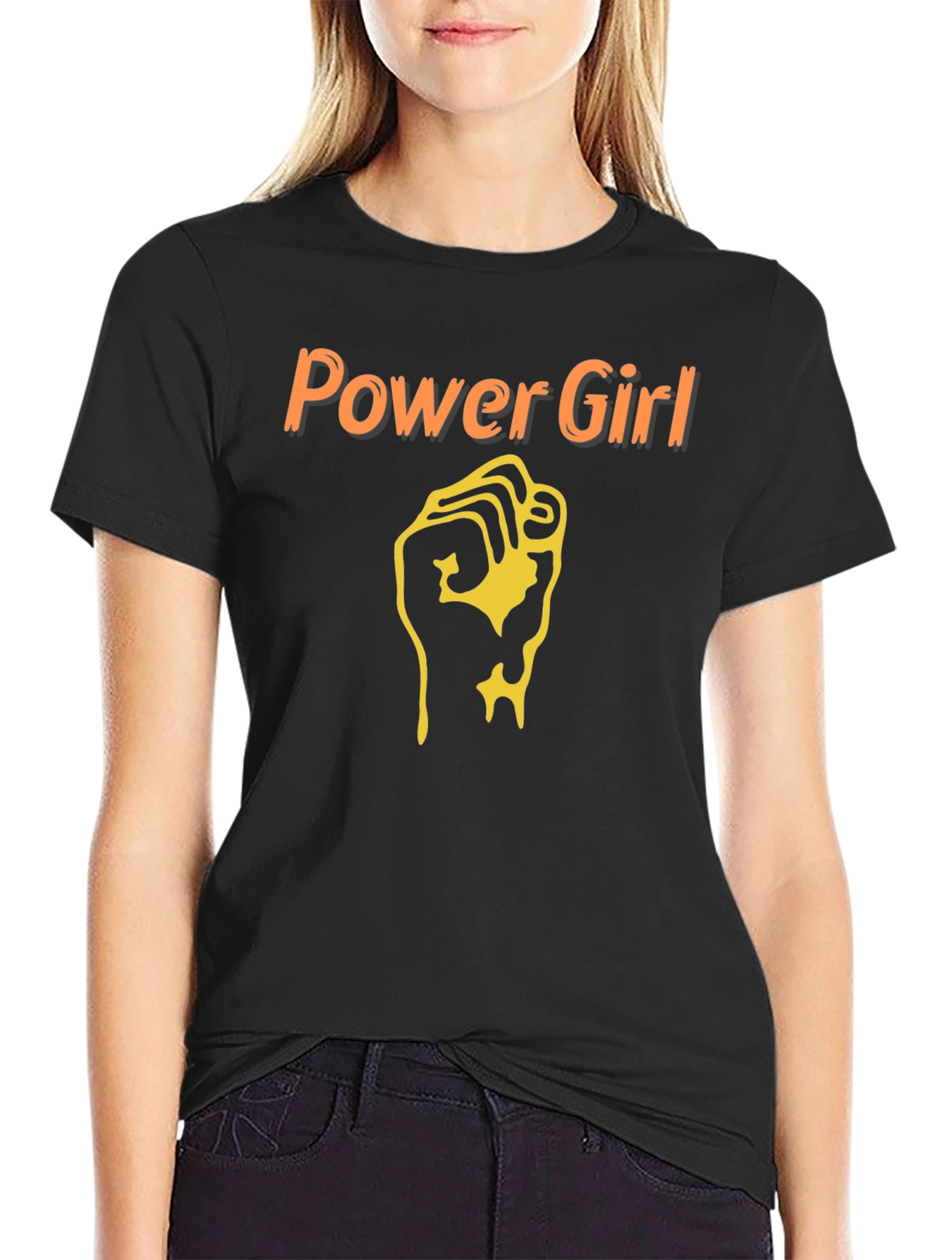 Power Girl Fist T-Shirt - Black Cotton Tee