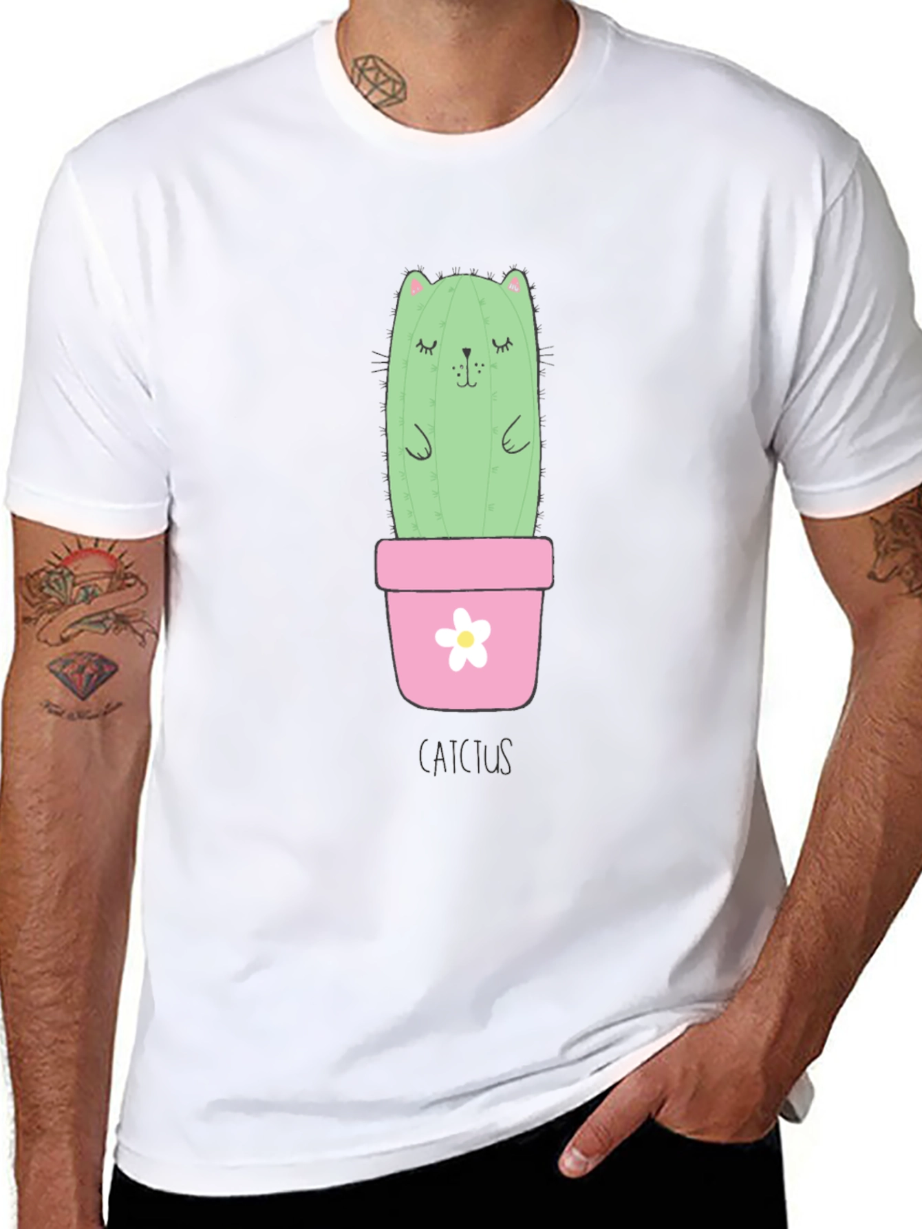 Cute Cat Cactus T-Shirt - Unique Graphic Tee