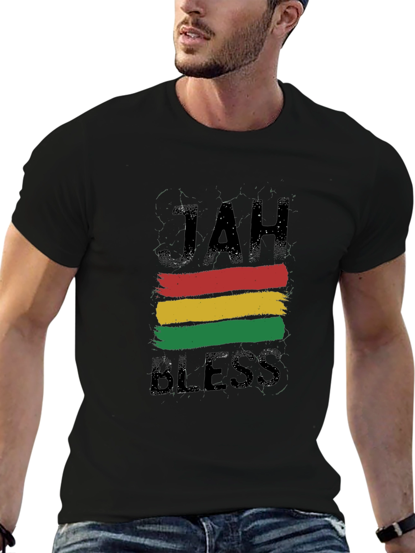 Jah Bless Rastafarian Style Black T-Shirt