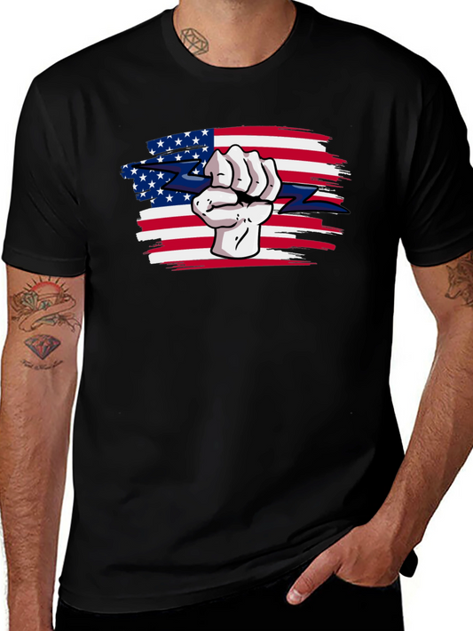 American Patriot T-Shirt - Fist Holding Lightning Bolt USA Flag Graphic