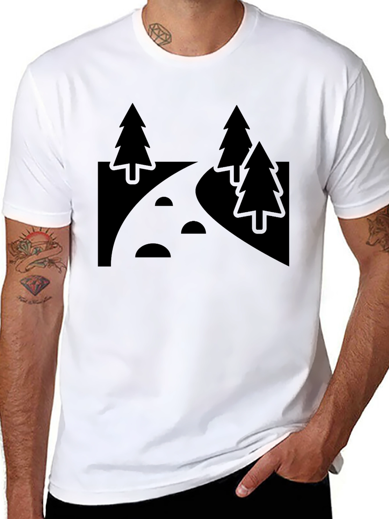 Nature Path Graphic Tee - Black Cotton Casual Shirt