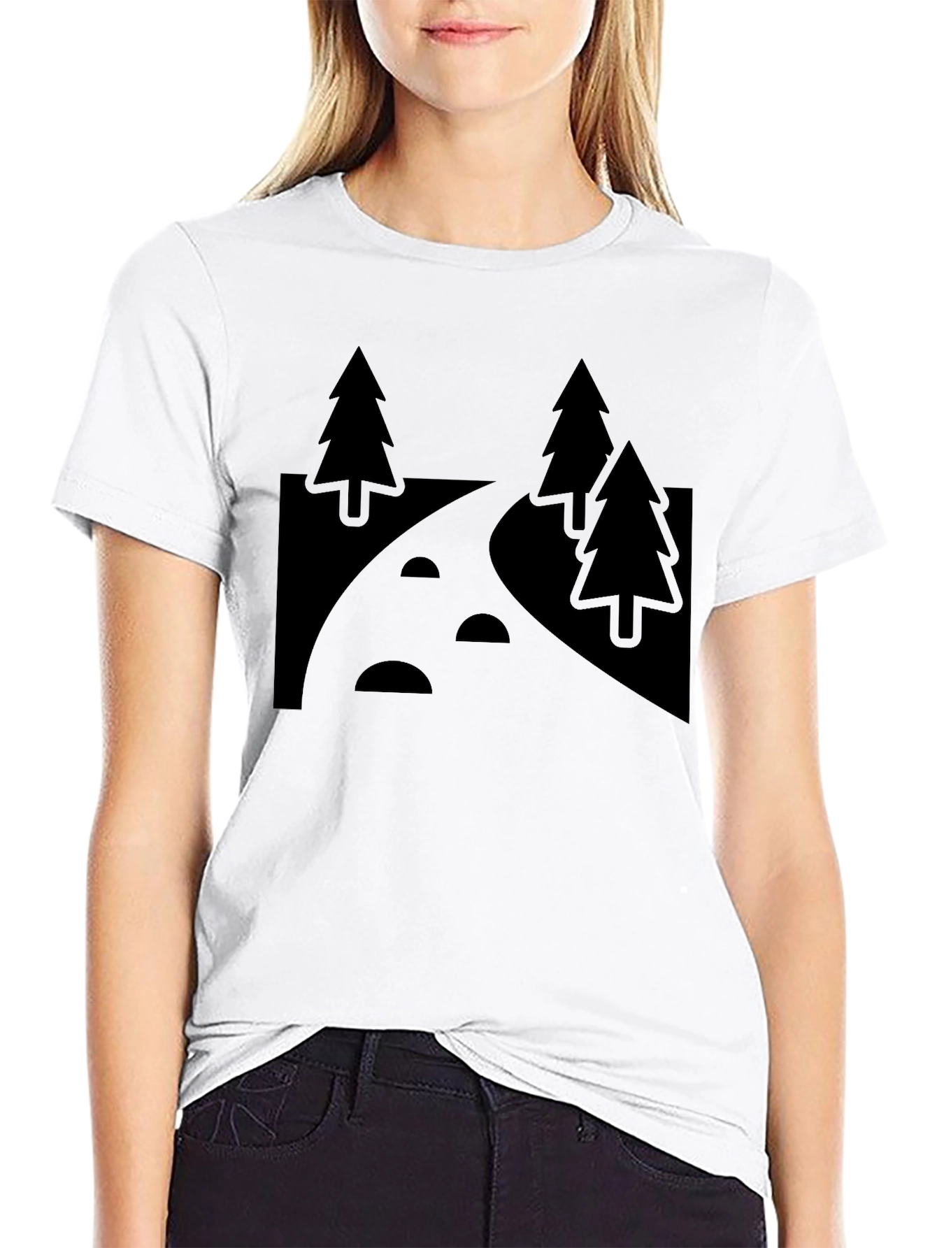 Nature Path Graphic Tee - Black Cotton Casual Shirt