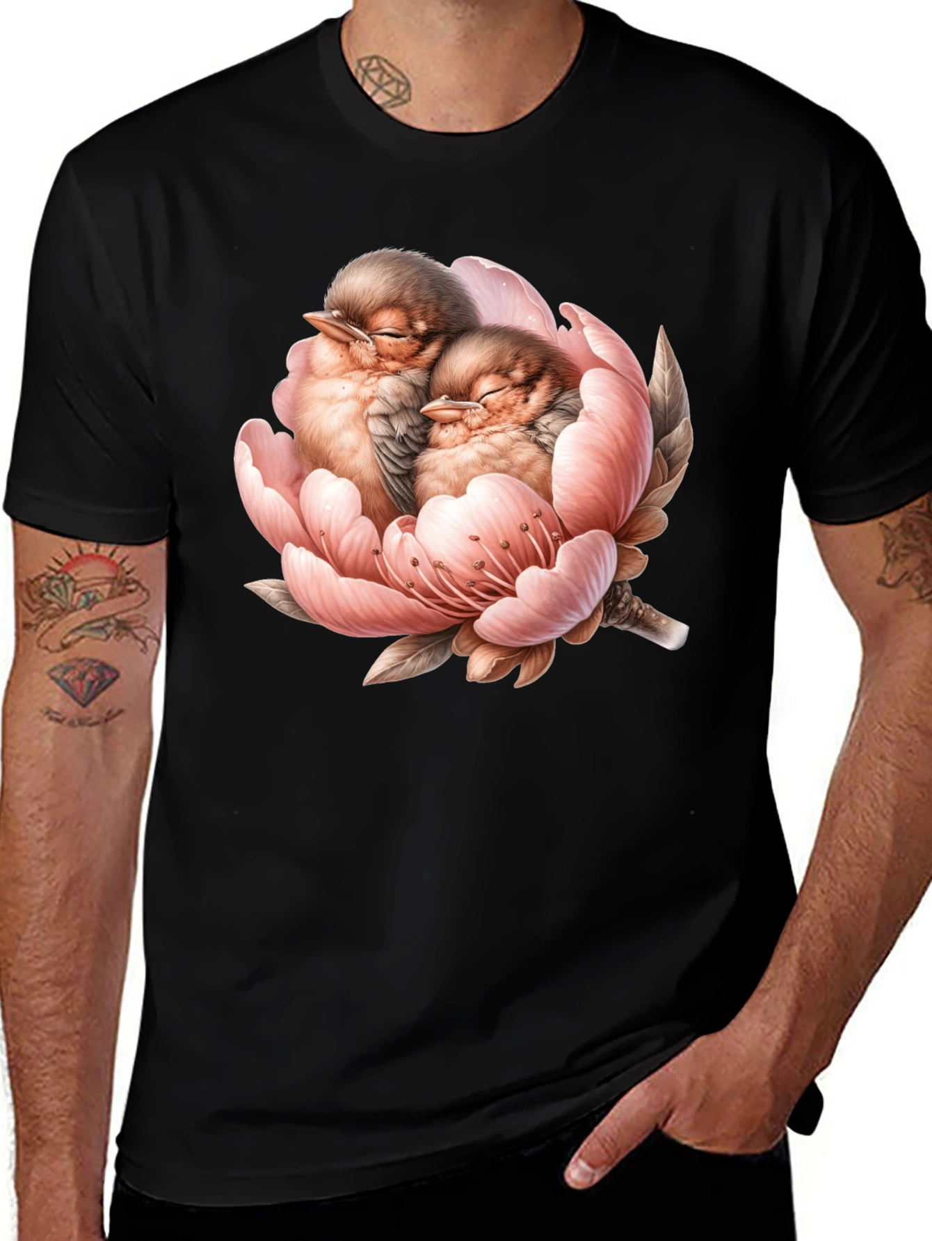 Birds in Bloom Black Graphic Tee