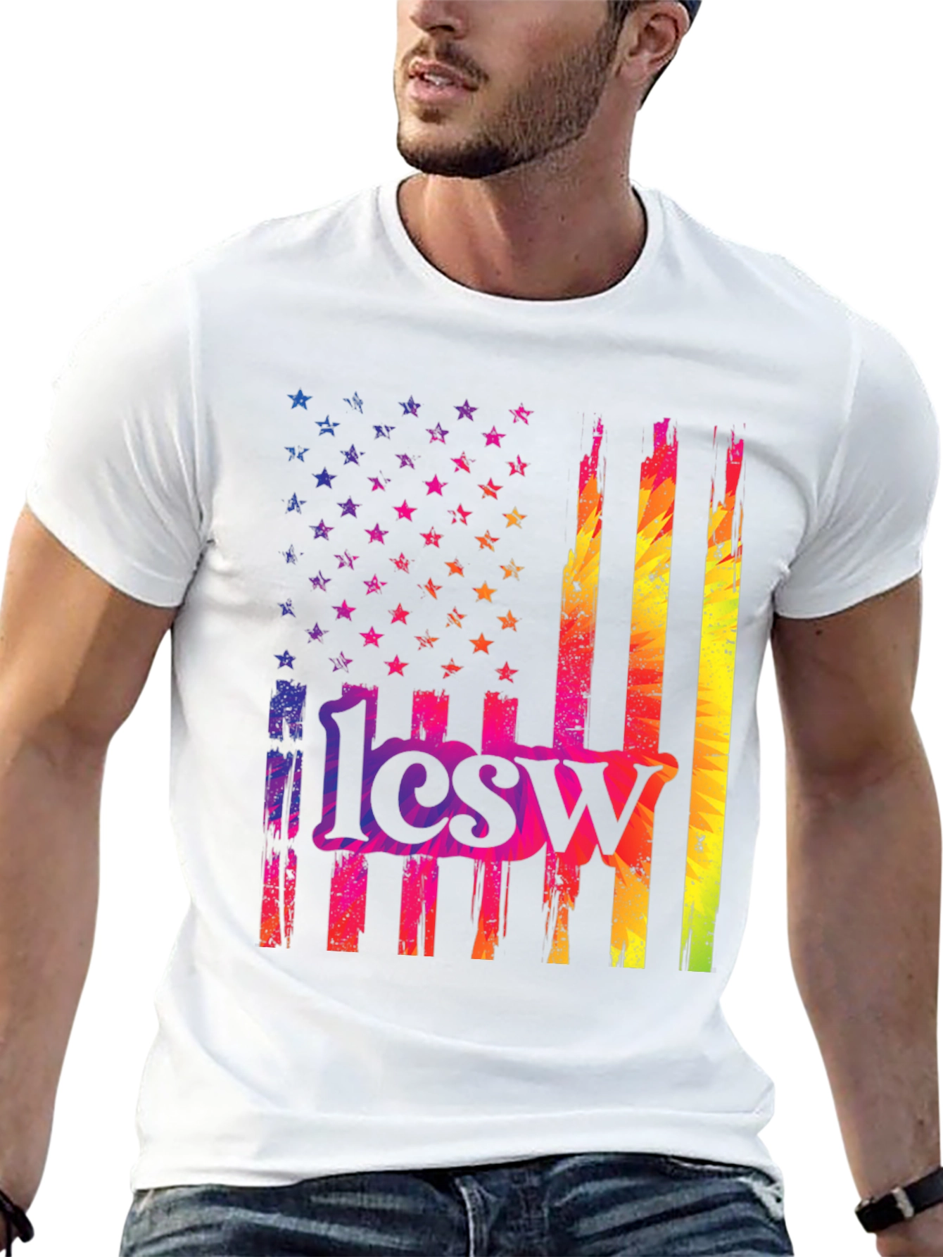Rainbow American Flag 1lcsw T-Shirt