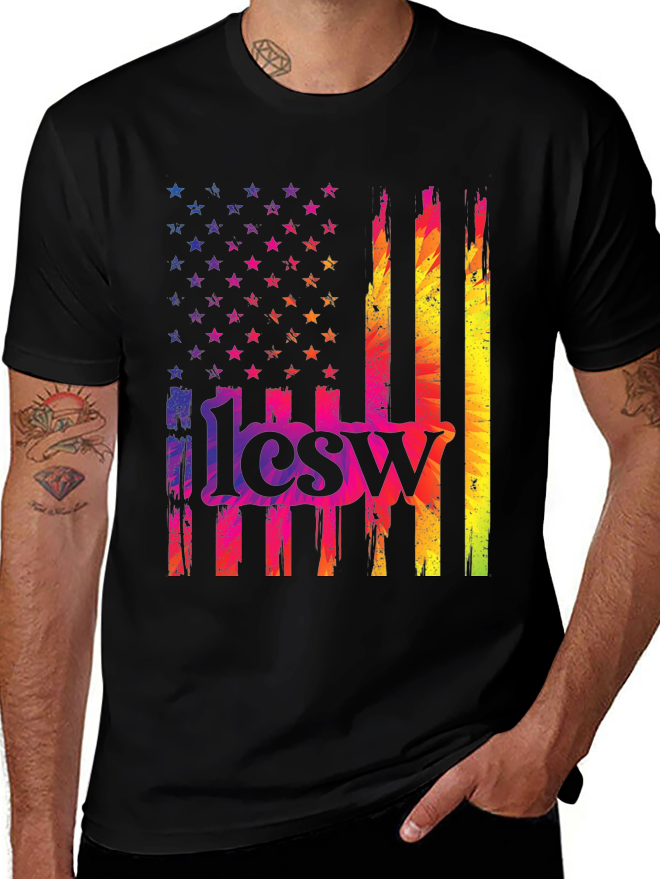 Rainbow American Flag 1lcsw T-Shirt