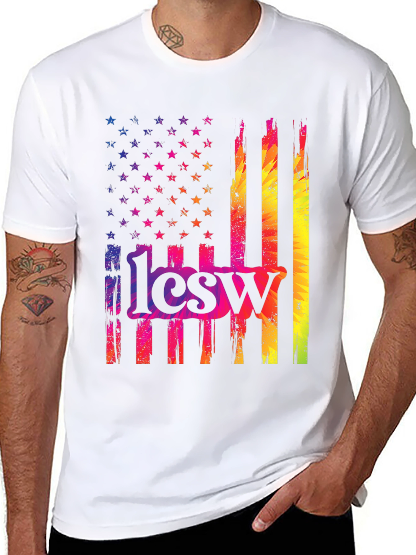 Rainbow American Flag 1lcsw T-Shirt