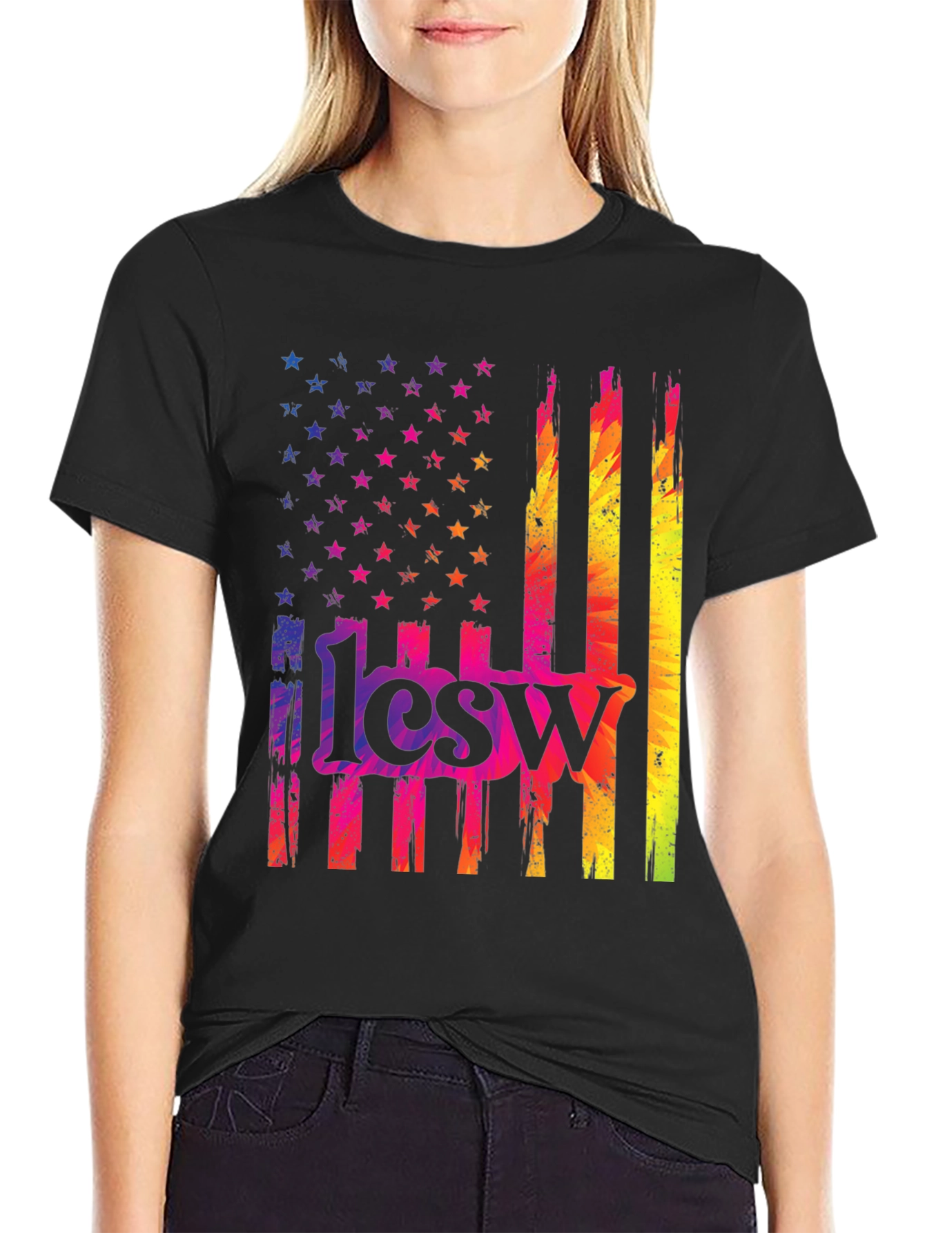 Rainbow American Flag 1lcsw T-Shirt