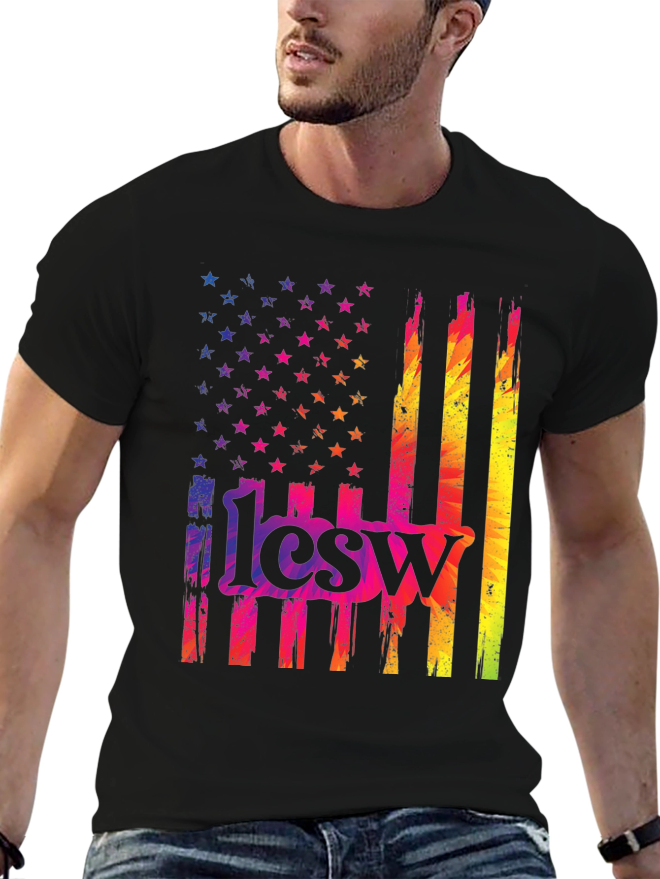 Rainbow American Flag 1lcsw T-Shirt