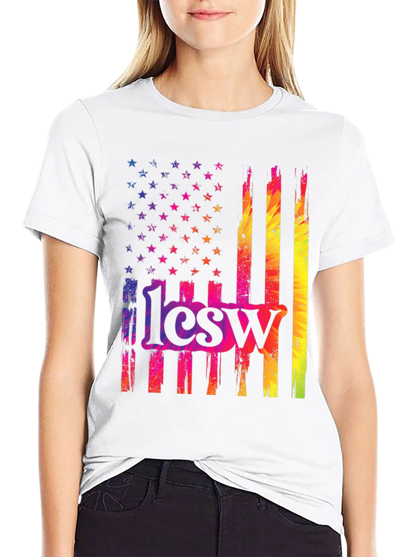 Rainbow American Flag 1lcsw T-Shirt