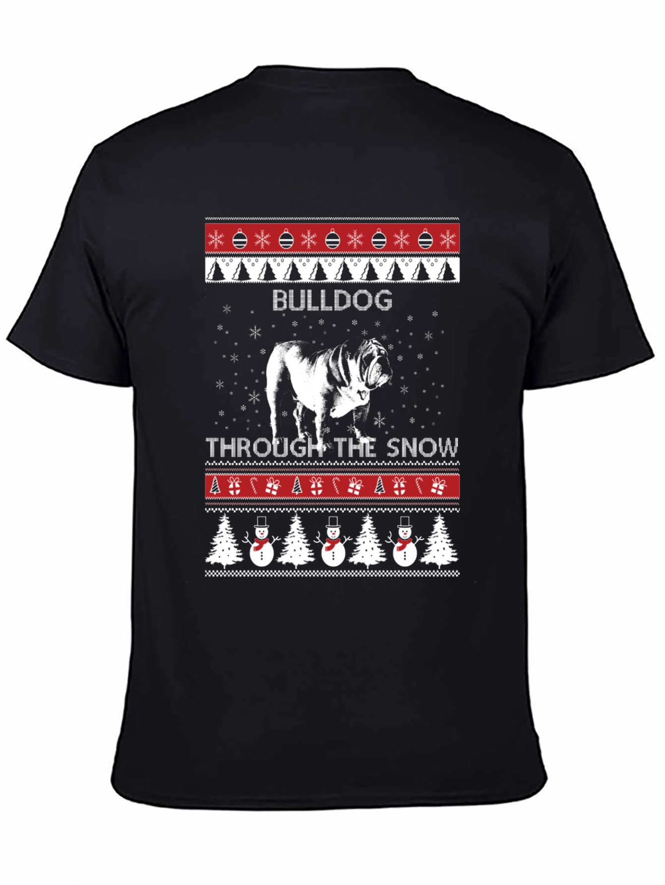 Bulldog Through the Snow Christmas T-Shirt