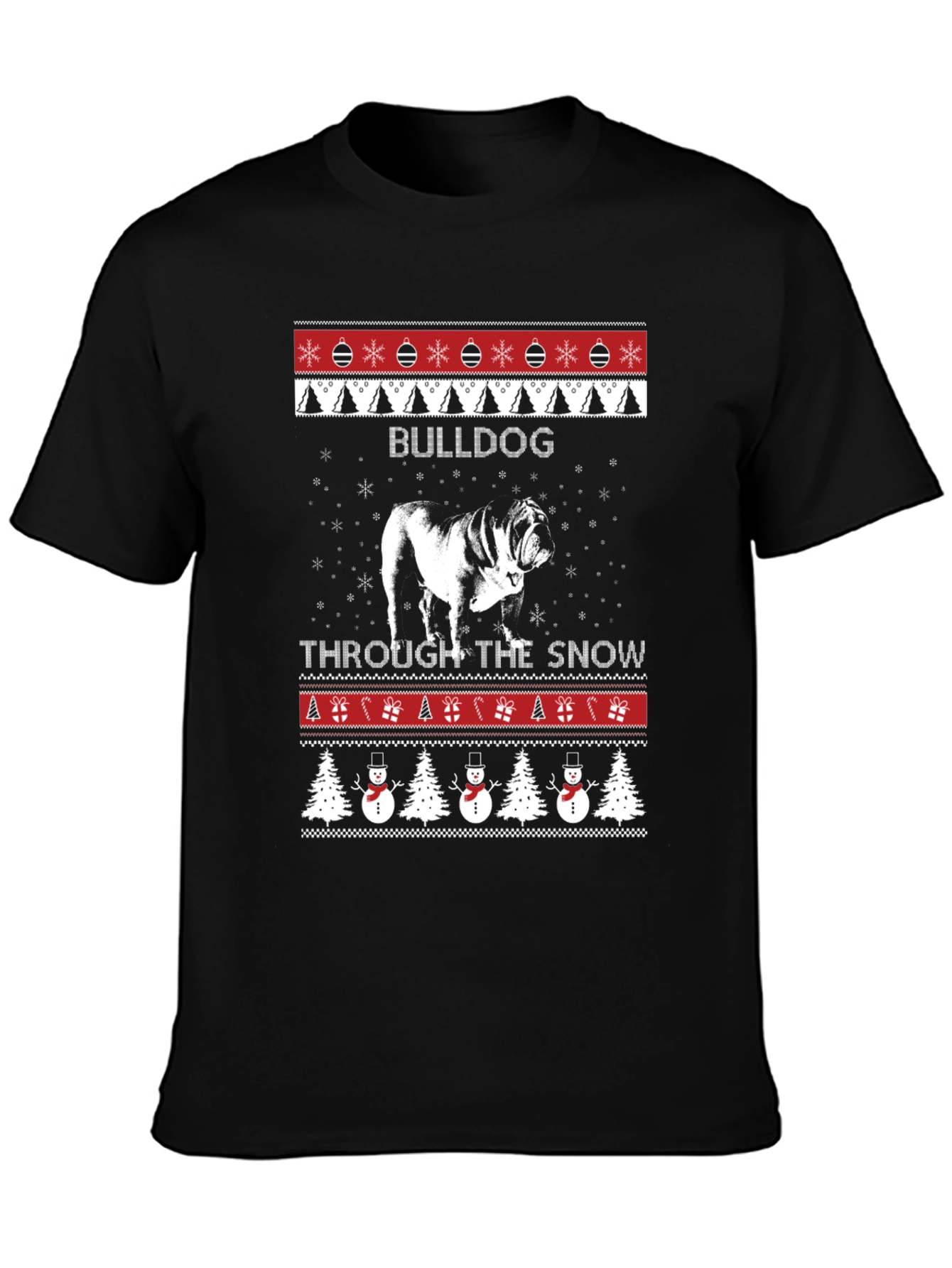 Bulldog Through the Snow Christmas T-Shirt