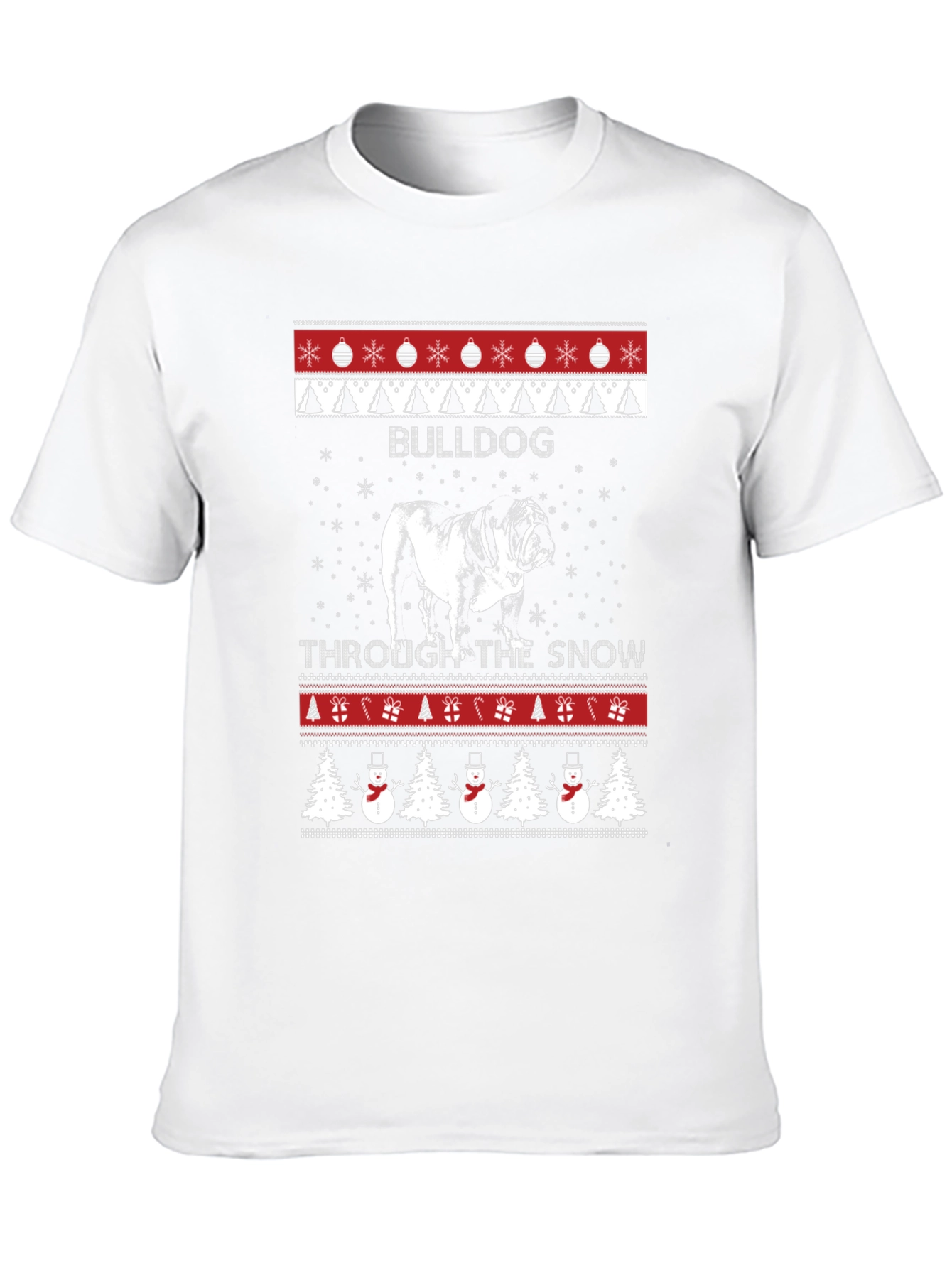 Bulldog Through the Snow Christmas T-Shirt