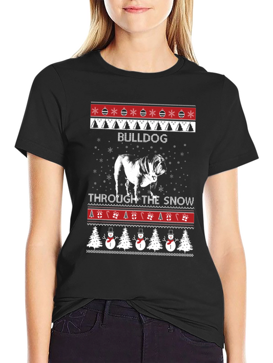 Bulldog Through the Snow Christmas T-Shirt