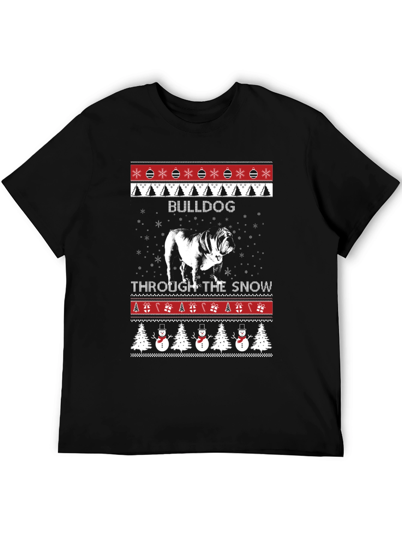 Bulldog Through the Snow Christmas T-Shirt
