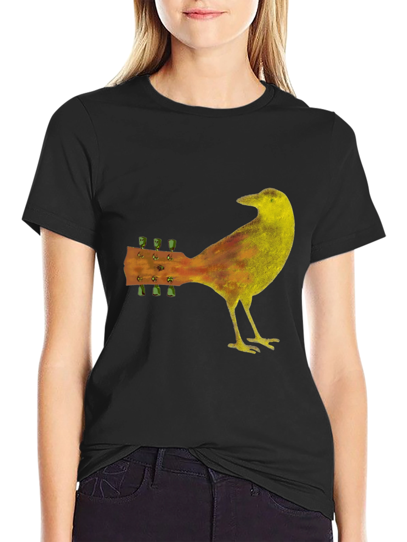 Guitar Bird Black T-Shirt - Music Lover Tee