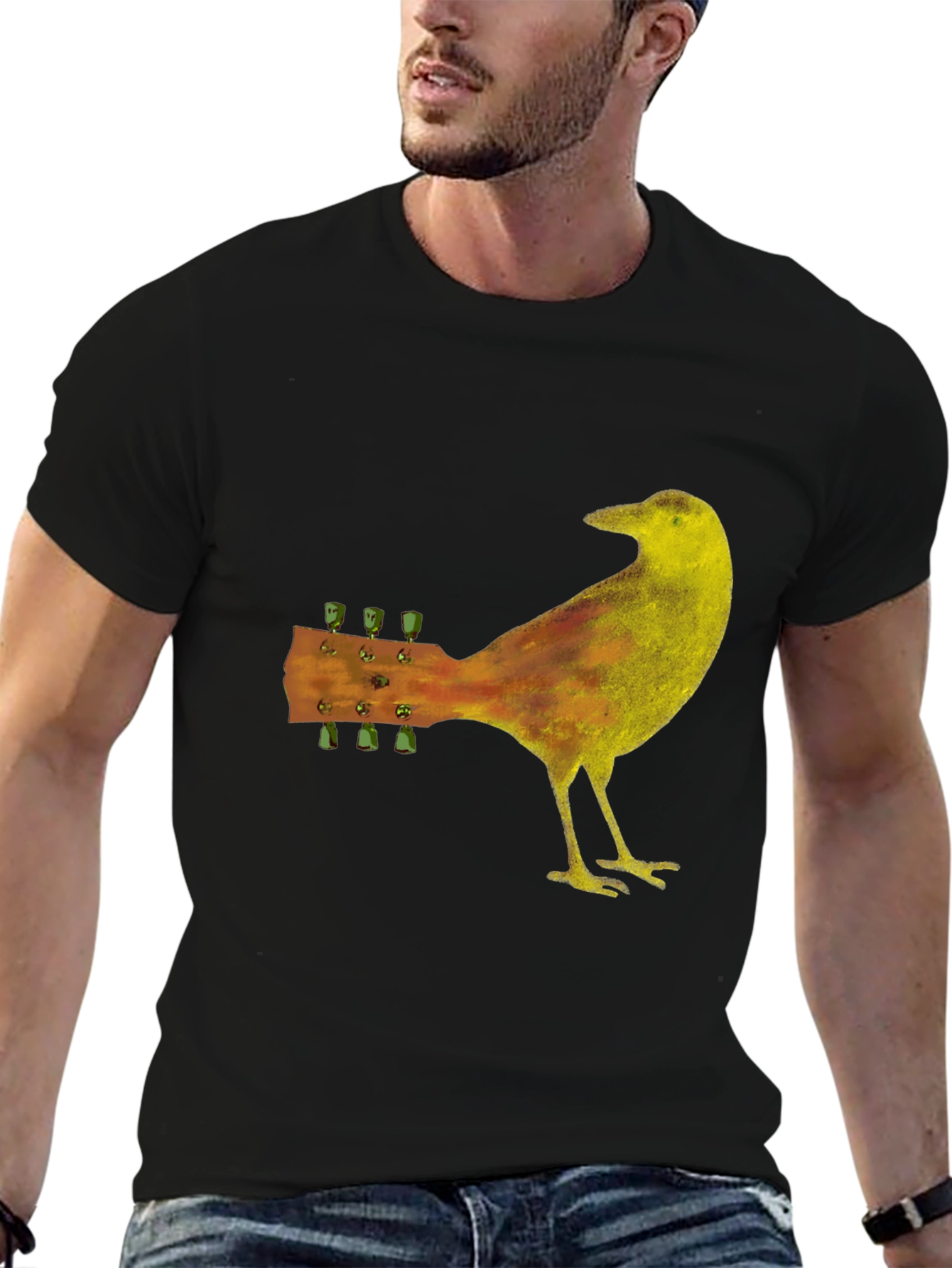 Guitar Bird Black T-Shirt - Music Lover Tee