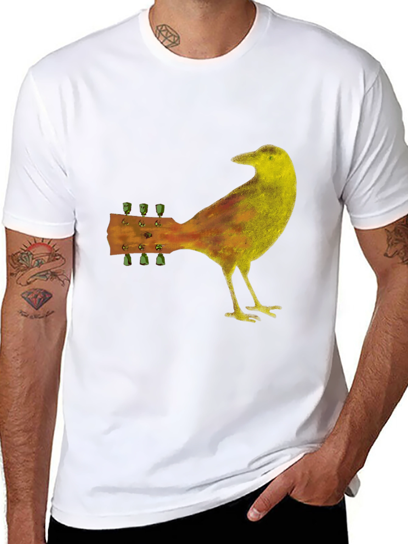 Guitar Bird Black T-Shirt - Music Lover Tee