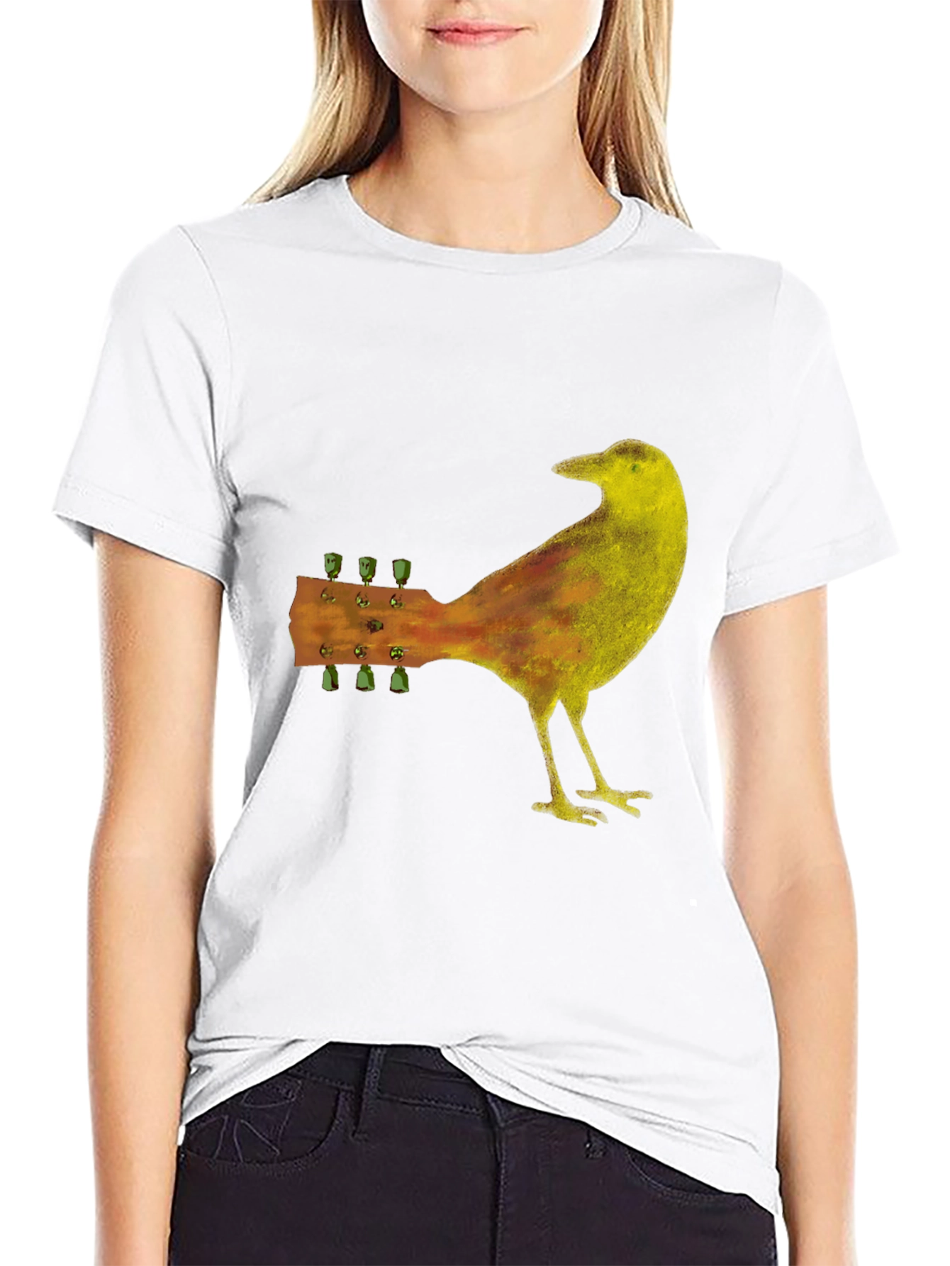 Guitar Bird Black T-Shirt - Music Lover Tee