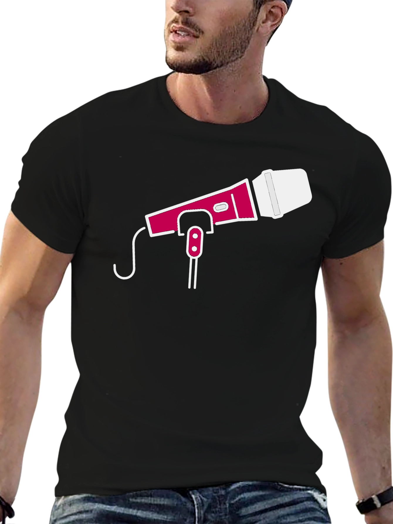 Microphone Graphic Tee - Black Cotton Blend