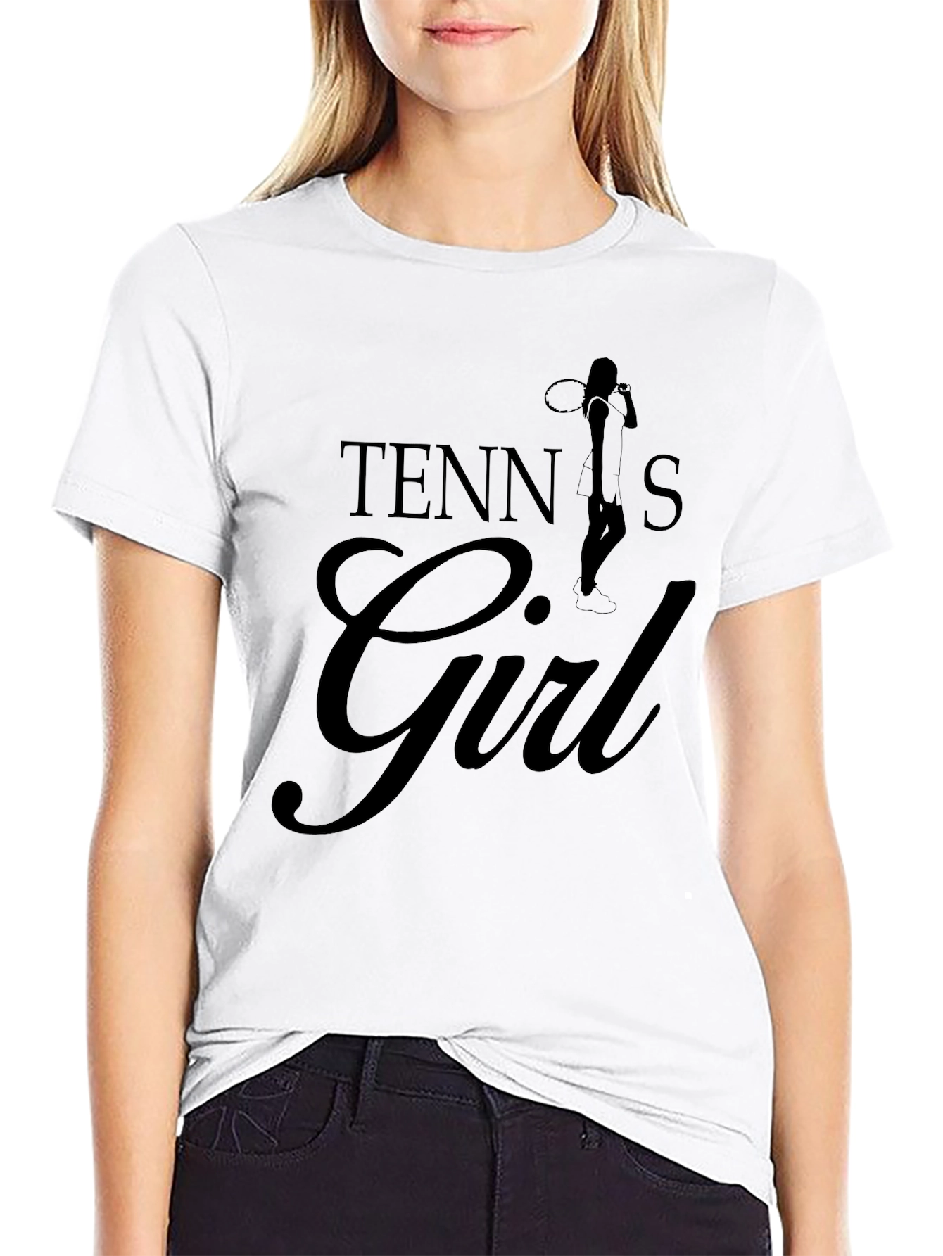 Tennis Girl Black T-Shirt - Sporty Fashion