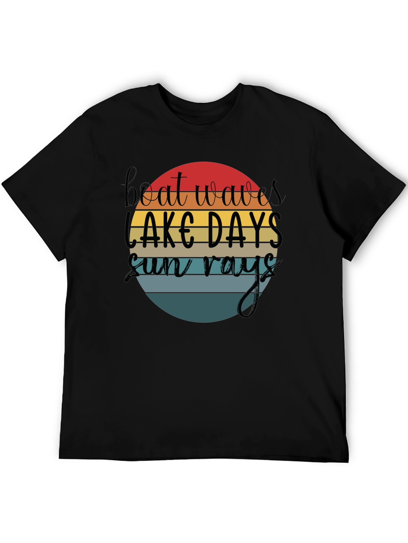 Boat Waves Lake Days Sun Rays Black T-Shirt