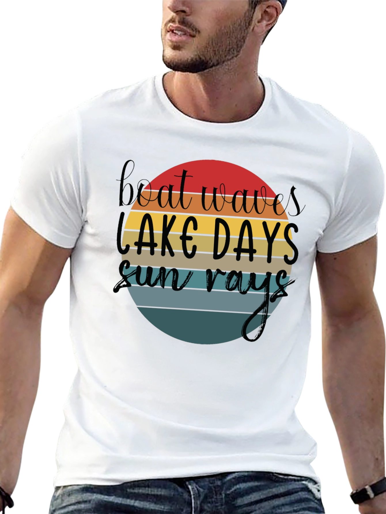 Boat Waves Lake Days Sun Rays Black T-Shirt