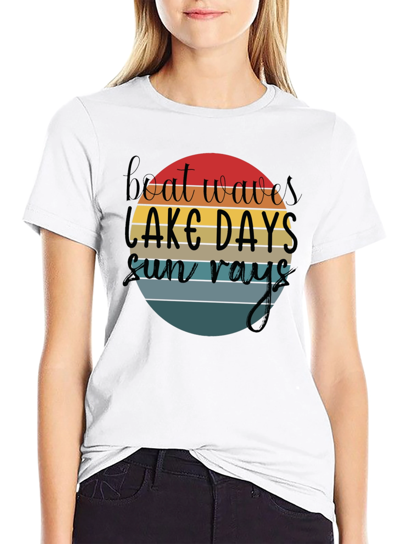 Boat Waves Lake Days Sun Rays Black T-Shirt