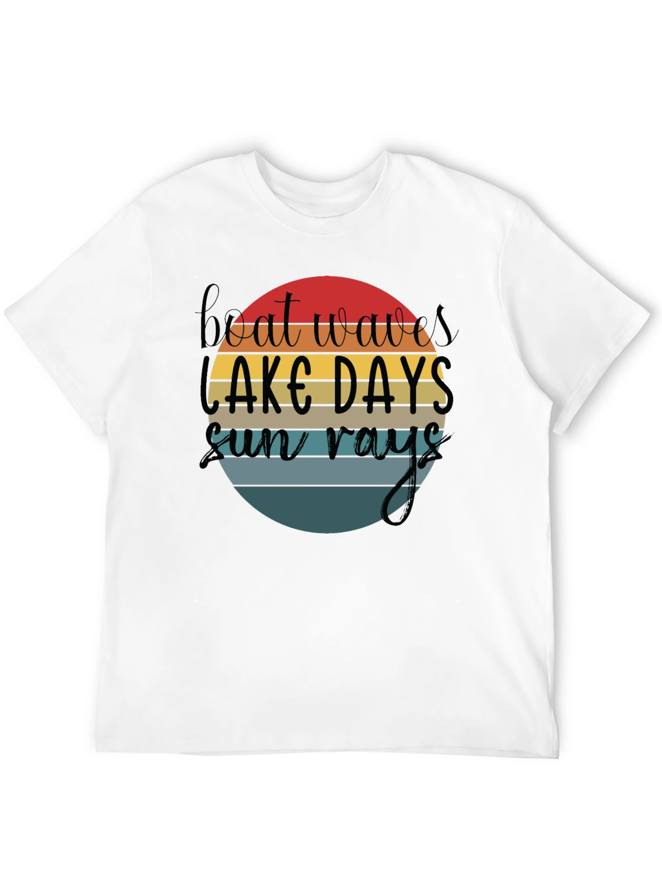 Boat Waves Lake Days Sun Rays Black T-Shirt