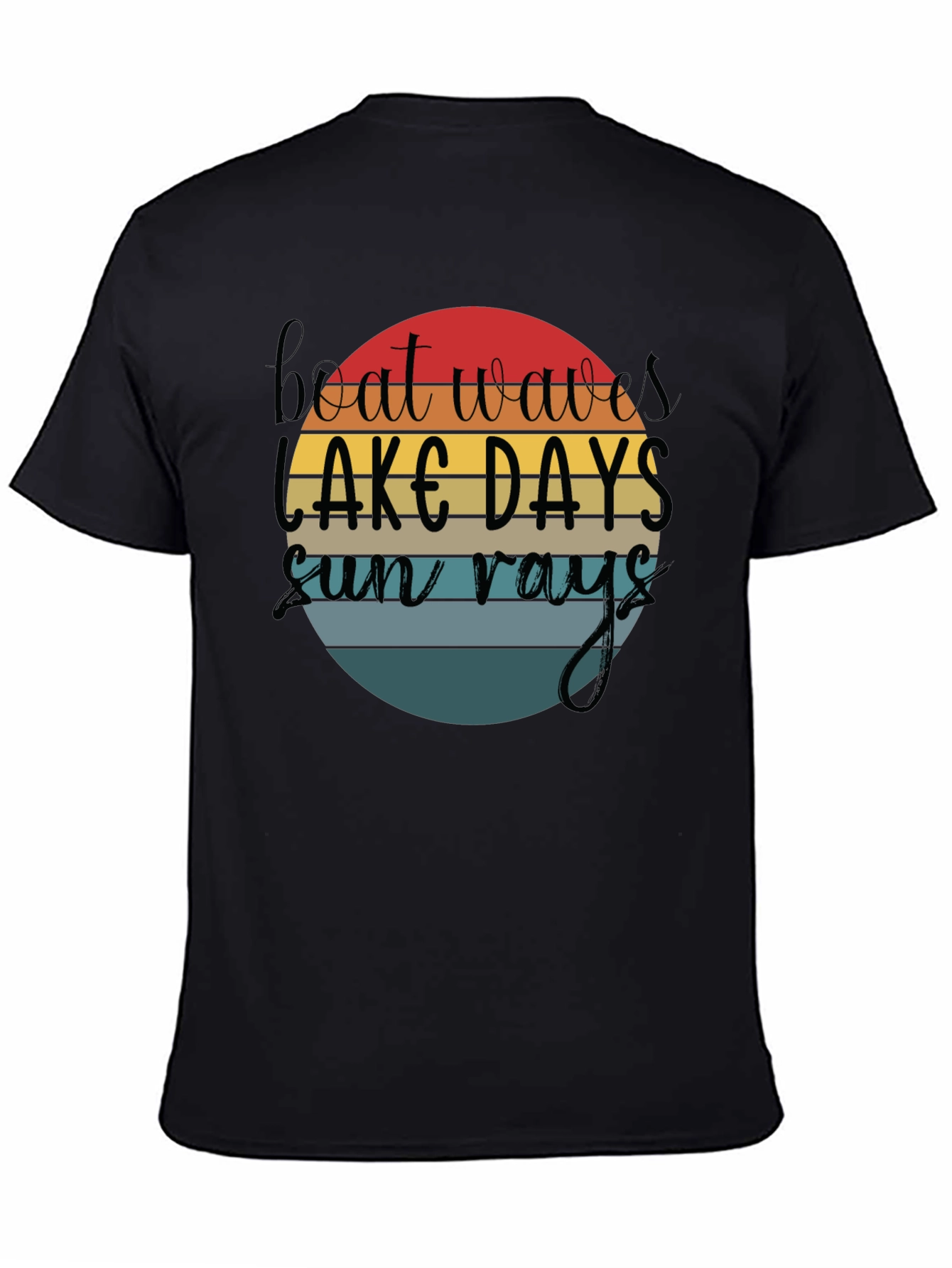 Boat Waves Lake Days Sun Rays Black T-Shirt