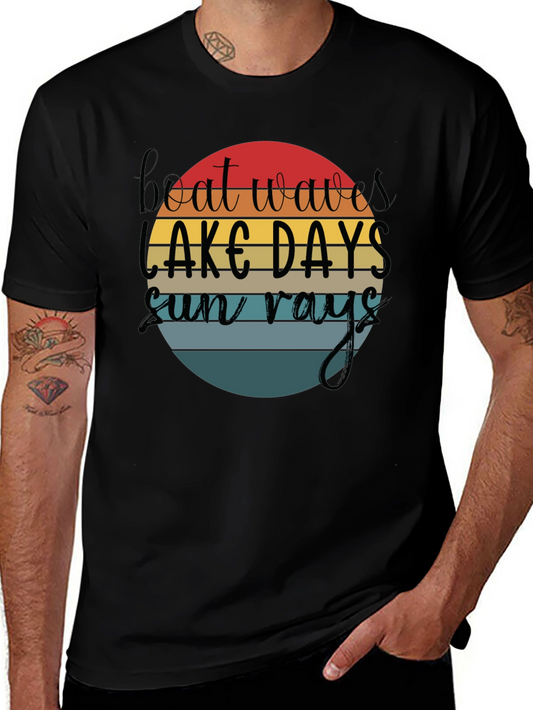 Boat Waves Lake Days Sun Rays Black T-Shirt