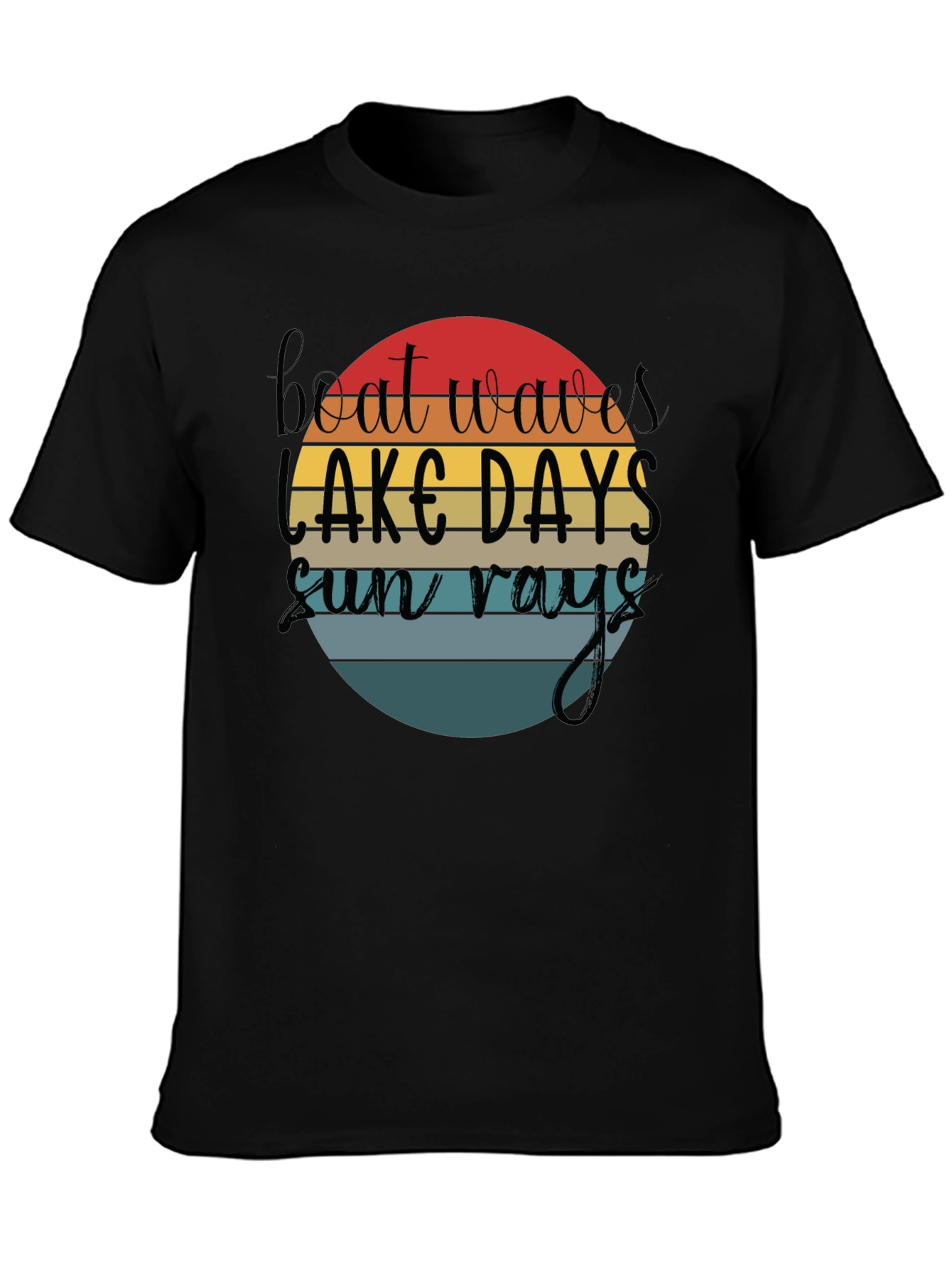 Boat Waves Lake Days Sun Rays Black T-Shirt