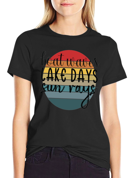 Boat Waves Lake Days Sun Rays Black T-Shirt