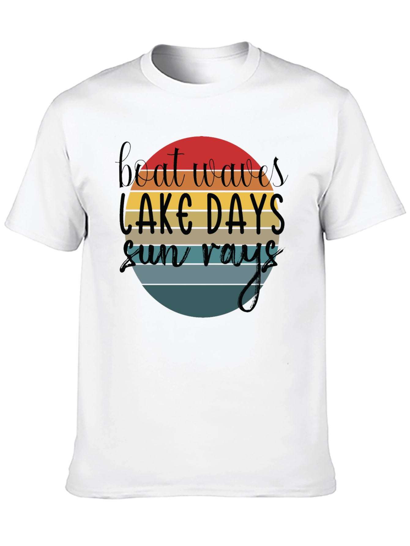 Boat Waves Lake Days Sun Rays Black T-Shirt
