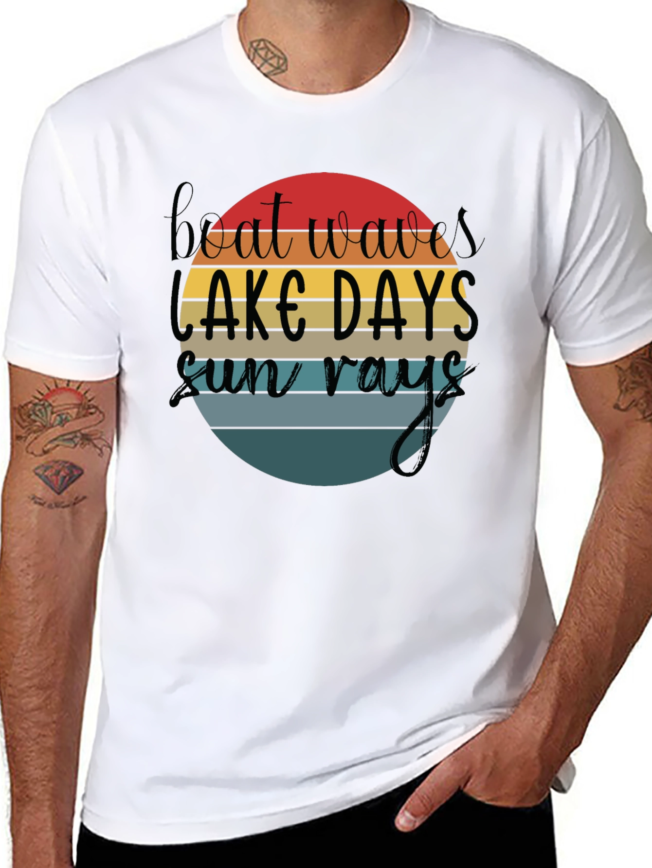 Boat Waves Lake Days Sun Rays Black T-Shirt