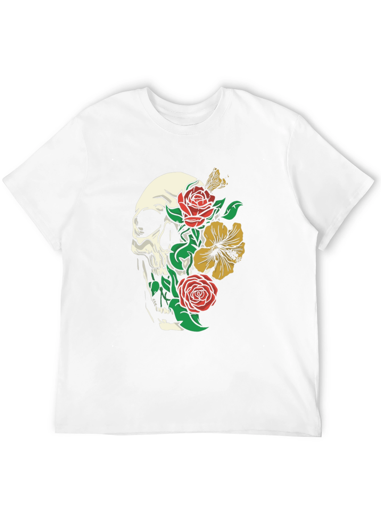 Skull & Flowers Graphic T-Shirt - Black